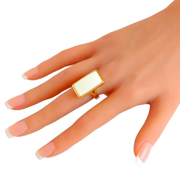 Rare Baltic White Amber Ring 14K Gold Plated Sterling Silver - Picture 5 of 6